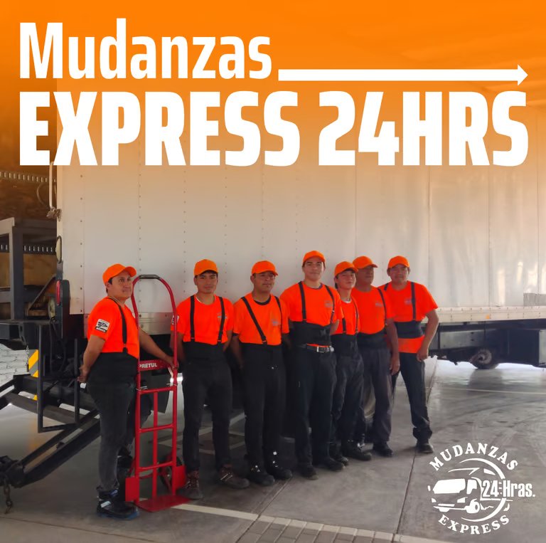 Equipo profesional Mudanzas Express en uniforme naranja